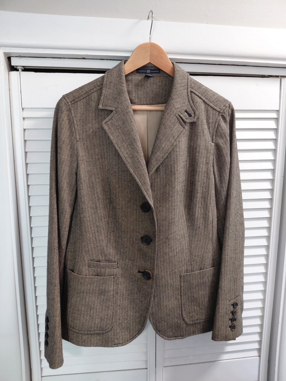 GAP Brown Cotton Wool Herringbone  Blazer